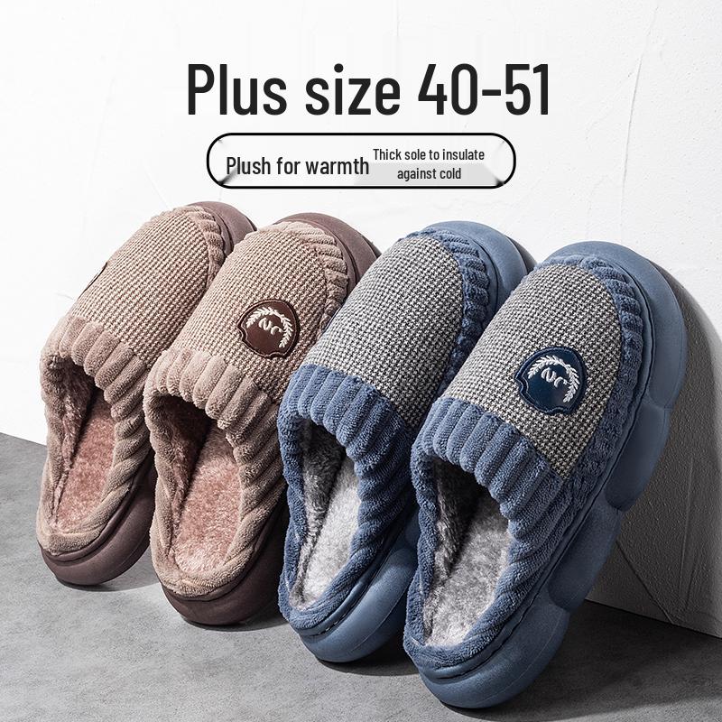 Men's Plus Size Warm Cotton Slippers - Autumn/Winter 2025, Indoor Non-Slip Plush
