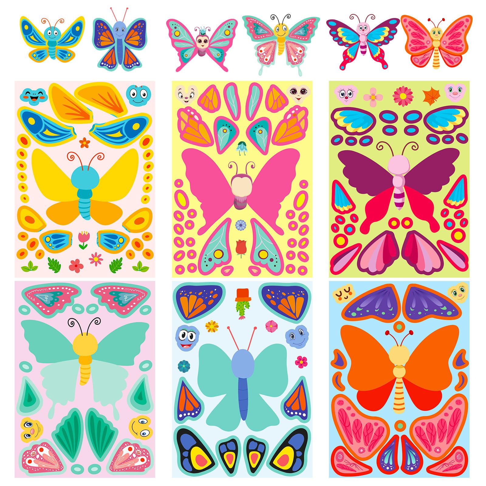 

6 Photos/Packaging Ornament Butterfly Face Change Sticker For New Products For Children S Butterfly Do-It-Yourself Puzzle Decals