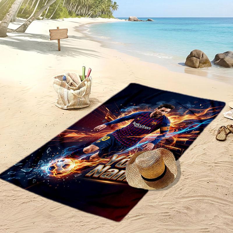 Asciugamano da Spiaggia Personalizzato Stampato Lionel Messi Logo Calcio Supporto Nome Personalizzato Testo Asciugamano Assorbente Per Sport Viaggio Regalo Speciale