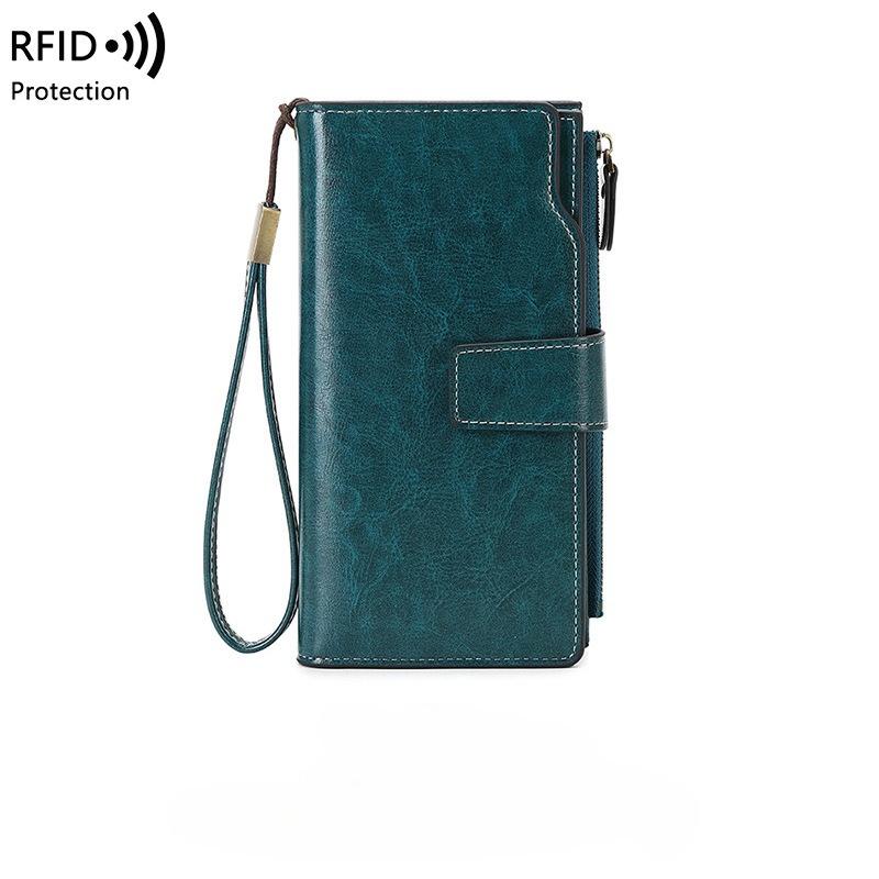 

Women PU Leather Long Wallets RFID Antitheft Clutch Zipper Coin Pocket Oil Wax Retro Wallet High Quality Female Card Holder Coin Purse