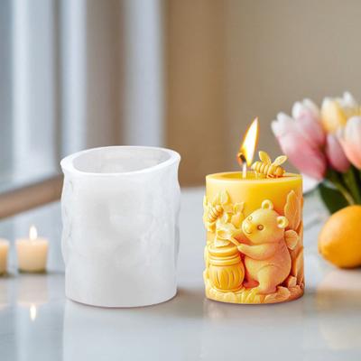 Bear Cylinder Candle Mold Cute Bear Animal Pillar Candle Silicone Mold for Soap Candle Making Resin Casting Aromatherapy Candles Wax Polymer Clay