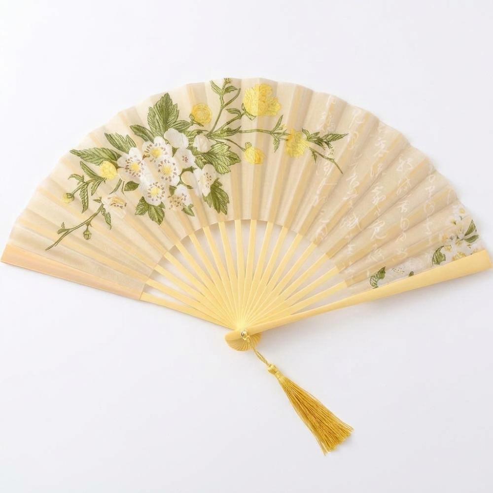 Portable Ancient Style Printing Folding Fan Exquisite Vintage Handheld Fan with Tassel Flower Pattern Chinese Style Folding Fan
