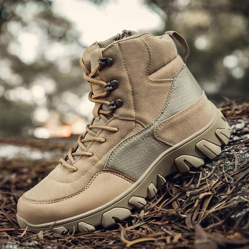 New Men' Ankle Boots Quality Outdoor Desert Boots Camping Breathable Hiking Sneakers Work Safety Shoes Leather Snow Boots 39-47