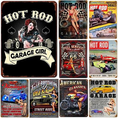 Segnali in Latta Metallici Hot Garage Pinup Girls Rod Poster Decorazione da Parete per Garage Bar Man Cave Caffè Club Poster Retrò Targhetta