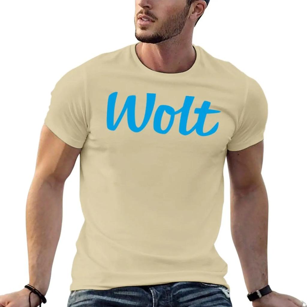 New fashion heavyweight vintage Summer  Wolt logo blue Food Delivery for a boy quick-ying t-shirt mens big and tall t shirts