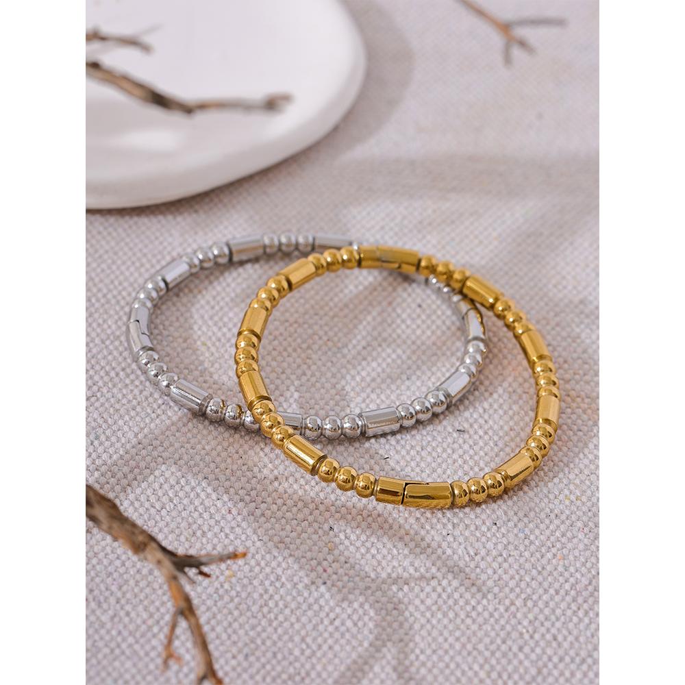 Yhpup 57mm Waterproof Stainless Steel Cast Bead Bracelet Bangle Statement Metal Texture Wrist Jewelry Women's Accessories New