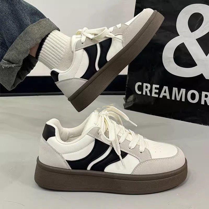 Retro German training shoes spring and autumn new breathable thick-soled niche casual sports board shoes 35 чёрный