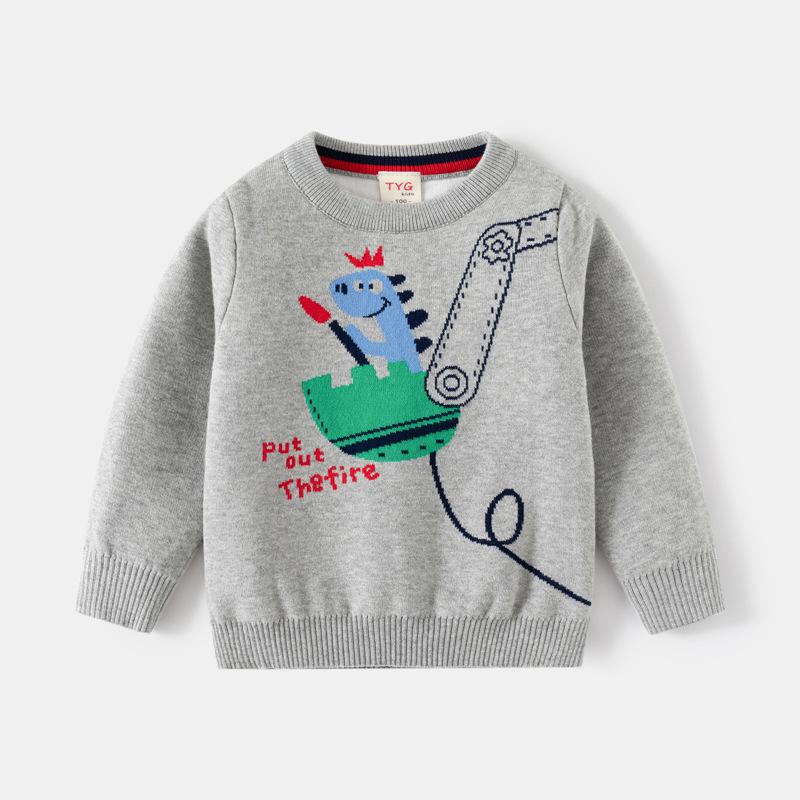 Autumn and Winter New Children's Clothing Boys Double-layer Cotton Thread Pullover Sweater Children's Ignition Dinosaur Jacquard Knitted Thread