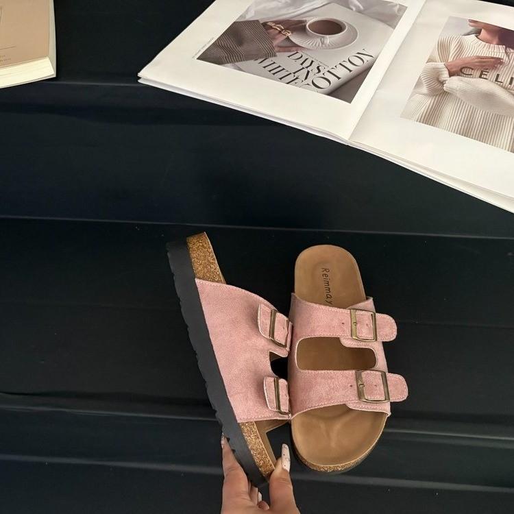 Aphixta Cork Clogs Slippers For Women Classic Suede Summer Sandals Outdoor Beach Shoes With Adjustable Metal Buckle