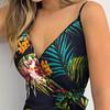 Καλοκαιρινό Γυναικείο Φόρεμα Μίνι Bodycon με Βαθύ V και Φλοράλ Φύλλα, Γυναικείο με Λεπτές Τιράντες, Μποέμ Παραλιακό, Ζώνη με Φιόγκο