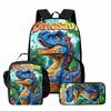 Classic Popular Cartoon Dinosaur Print 3pcs/Set Student School Bags Laptop Daypack Backpack Lunch Bag Pencil Case
