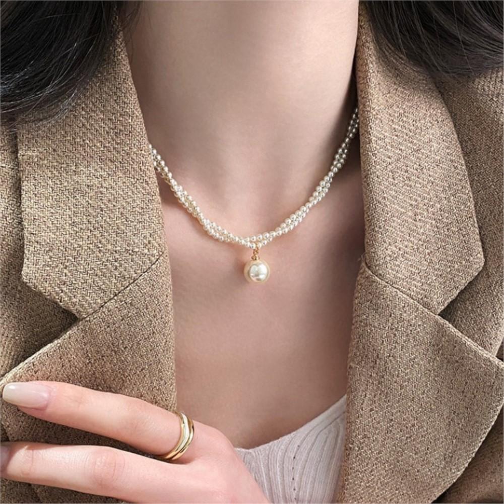 PANJBJ 925 Sterling Silver Pearl Necklace for Women Double Layer Bead Classic Sweet Romantic Design Jewelry Gift Dropshipping