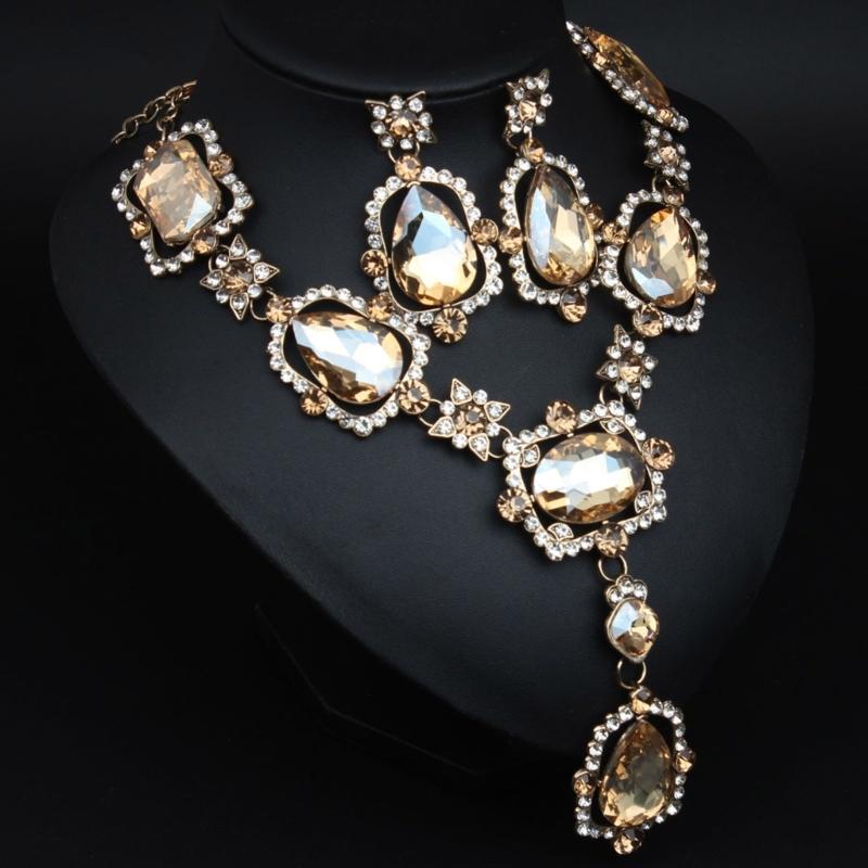 Elegant Crystal Gemstones Necklace And Earrings Set Sparkling Jewelry Set For Formal Occasions Featuring Vintage Designs