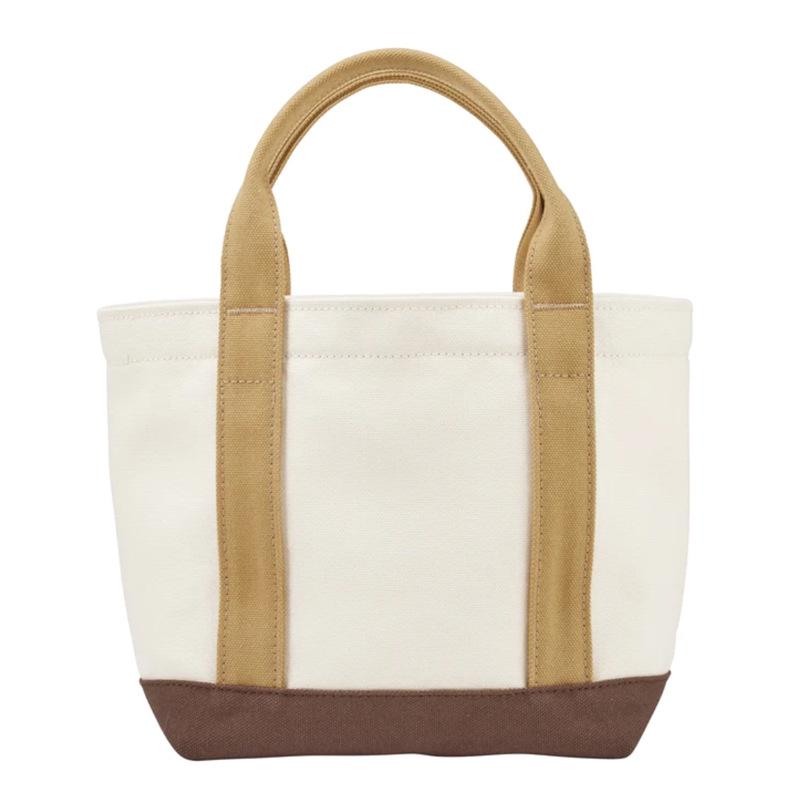 Cute Cartoon Bear Embroidered Color Block Canvas Tote Bag for Moms