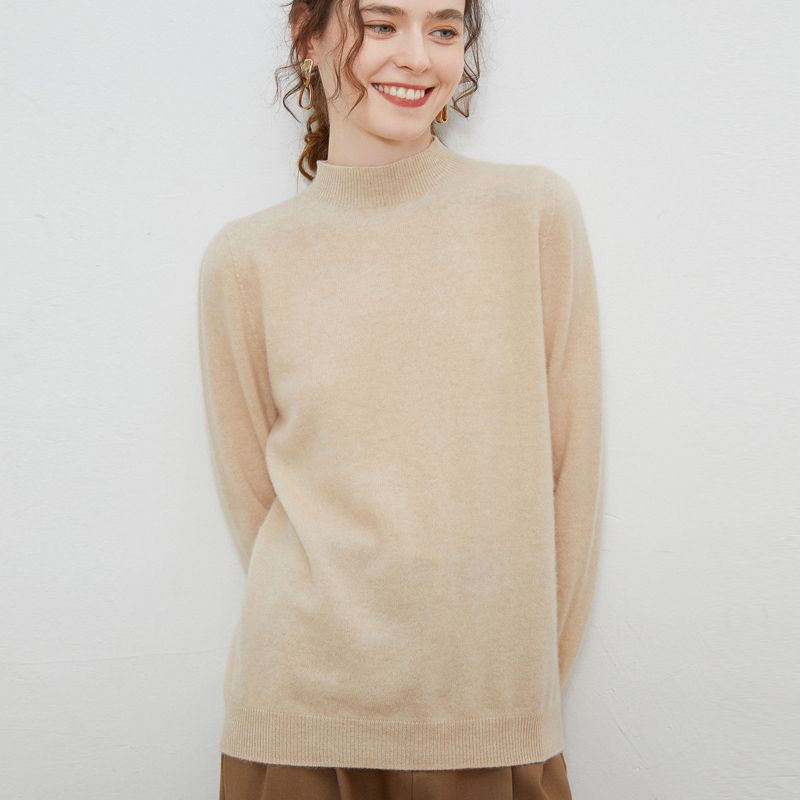 

Fall and Winter New Arrival Half-Collar Wool Sweater Women s Loose Slimming and All-Matching Cashmere Knitting Bottoming Shirt Fashionable Sweater Cyan Velvet L