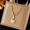 Gold Plated Heart Mother of Pearl CZ Necklace, Dainty Link Chain with Baguette Zircon & MOP Heart Pendant, Luxury Jewelry for Women Gift