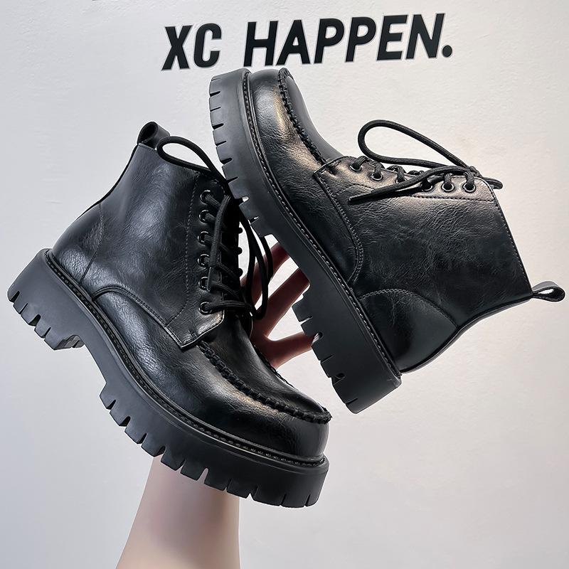 Black retro British style heightened platform Martin boots men's 2024 new western cowboy short boots 86119-A