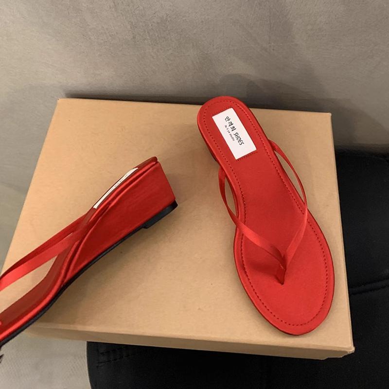 Fashion SUOJIALUN 2025 Summer New Women Slipper Fashion Narrow Band Ladies Slip On Flip On Shoes Low Wedge Heel Outdoor Dress Slides