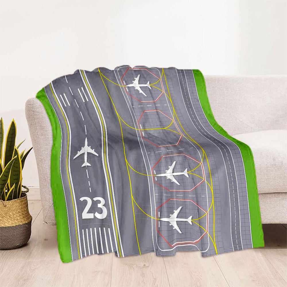 Airport Runway Design Flannel Blanket - Soft and Suitable for Sofas, Beds, Offices, Travel, All Seasons, and The Best Gift for The Holidays.