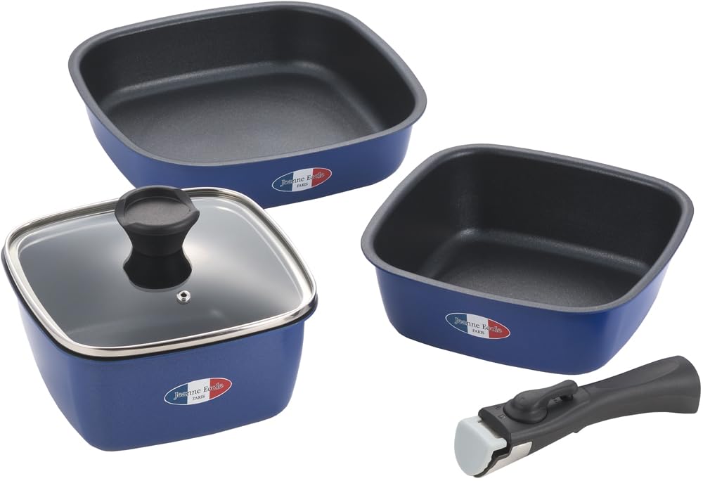 

Набор из 3-х квадратных кастрюль со съемной ручкой Jeanne Ecole JE-127 синий