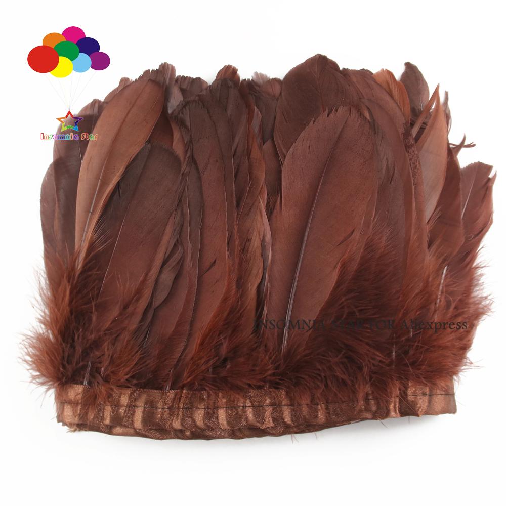 Feather2 Meter/pack Goose Feather Fringe Trim On Satin Header 6"- 8" In /15-20 Cm Width