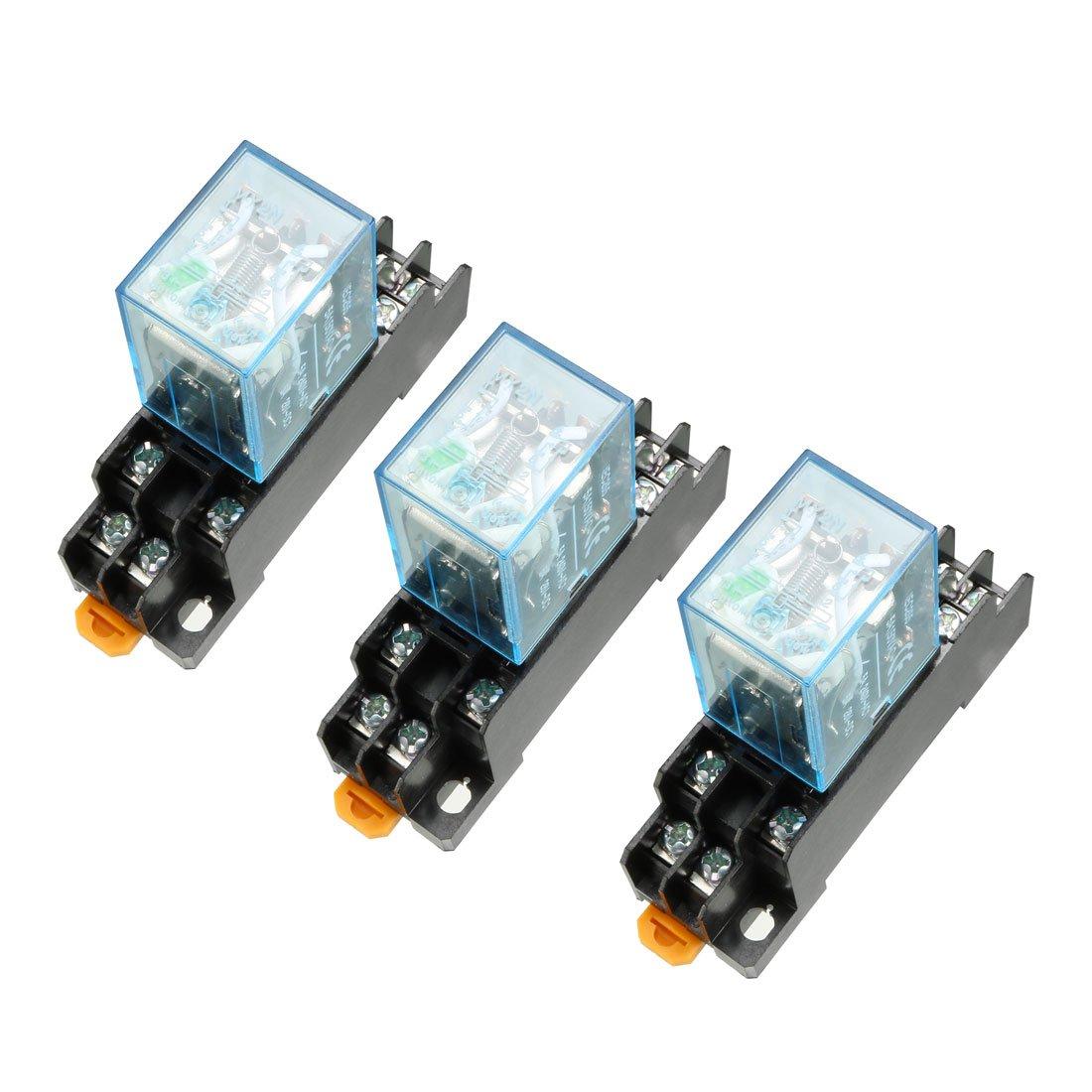 

uxcell 12V Electromagnetic Pack of with Socket DC12V Power 5A DPDT Relay, 3, Base, Relay,