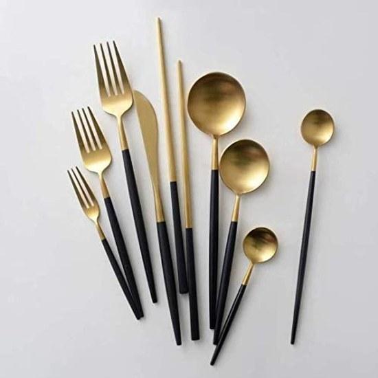 Cutlery Set Stylish Gold Nordic Camping Cutipol Style Basic 5 Pieces 2 Sets Spoon Fork Knife Teaspoon Cake Chopsticks Stainless Steel Glossy Finish