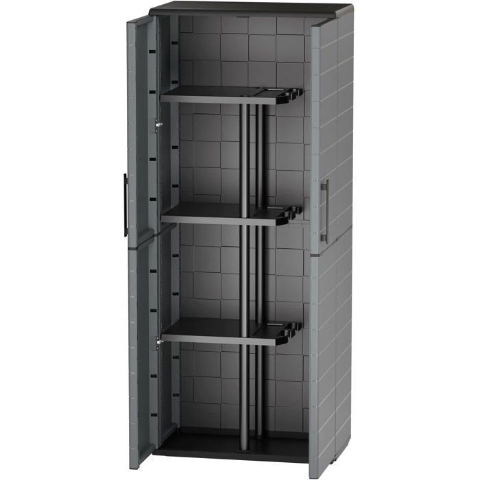 Armoire porte-balai - TOOD - 2 portes + 3 étgageres en polypropylene - 68 x 37 x H.163 cm - Gris