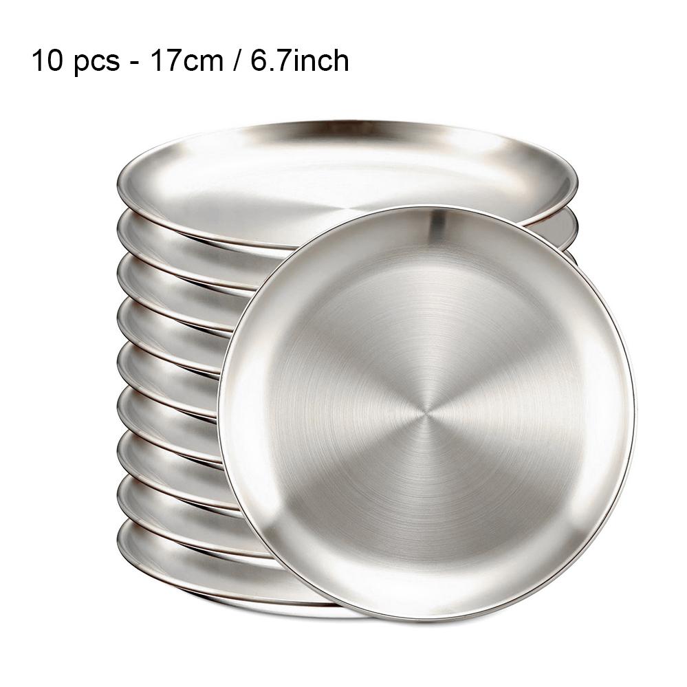 10-Piece Stainless Steel Dinner Plates, Round Salad Dessert Plates, Serving Plate for Home Kichten, Outdoor Camping, Snack, Pizza and BBQ