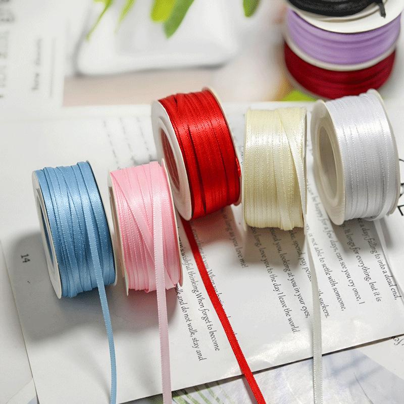 3Mm Thin Ribbon Balloon 1Roll Colorful Rope Ribbon Double-Sided Ribbon Party Card Gift Decoration Diy Packaging Hair Accessories
