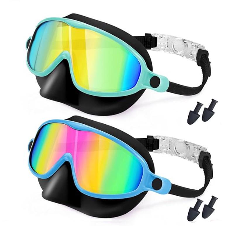 Children's Large Frame Swim Goggles with Nose Cover, Waterproof Anti-Fog, for Boys and Girls