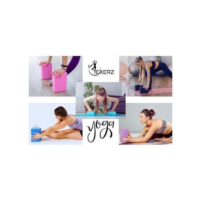 Exerz Yoga Bricks-high Density Yoga Blocks 2pk - Comfortable, Non-slip Fitness Foam Blocks - Blue