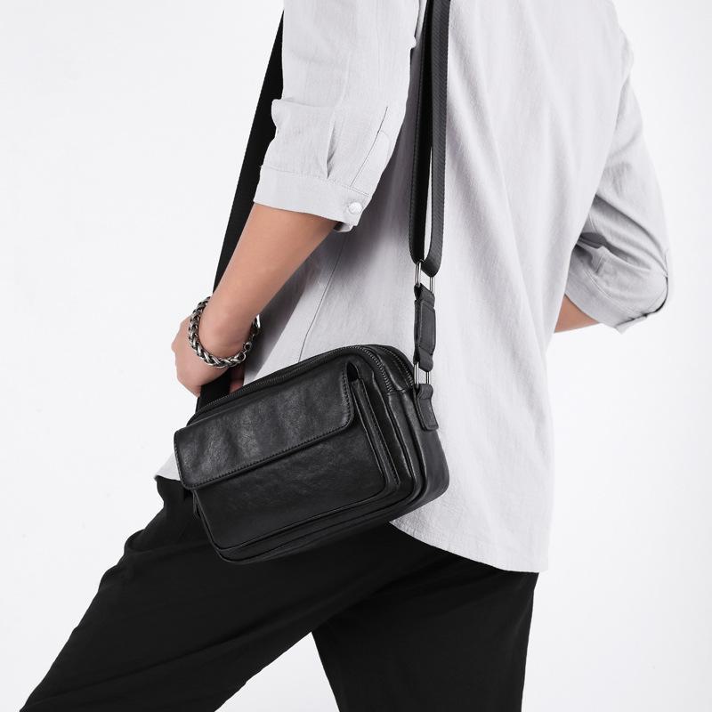 New Men's Genuine Leather Horizontal Cowhide Shoulder Bag - Soft, Stylish, Business Casual Messenger Bag