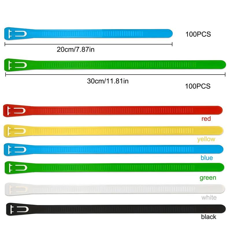 

NEW 200Pcs Reusable Cable Ties Cable Lock Loop Nylon Ties Removable Recyclable Mixed Colours Cable Ties (Multicolor,one size) різнокольоровий