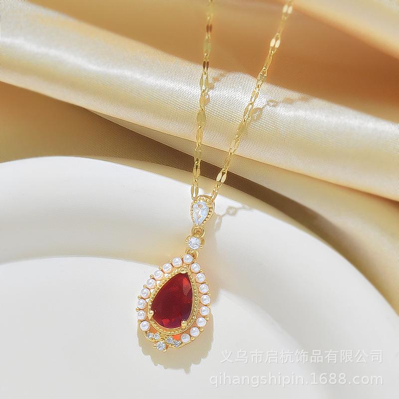 Supply Water Drop Necklace Women'S Retro Simple Fresh Natural Pendant Collarbone Chain