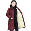 Damen Baumwollmantel mittlerer Länge mit Blumenmuster und Fleecefutter - Winterverdickter Stil für Mittelalte und Ältere