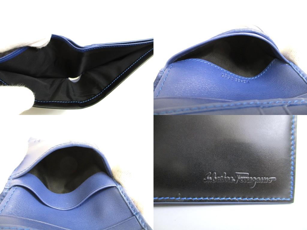 Authentic Salvatore Ferragamo Black Blue Leather Bifold Bill Wallet #b022  Open box