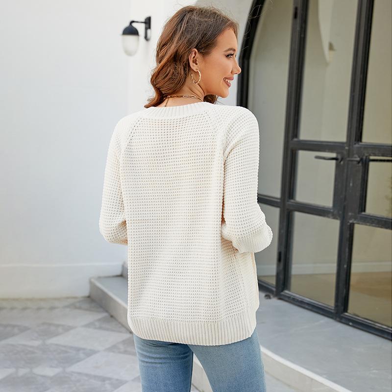 ZIMOXUAN Lässiger Rundhalspullover mit Reißverschluss – trendige Strickjacke für Damen