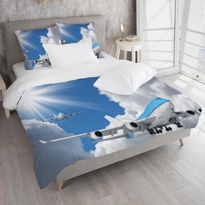 3D Digital Print Airplane & Sky Series Duvet Cover Set - 100% Polyester, Lightweight, All-Season, Zipper Closure, Machine