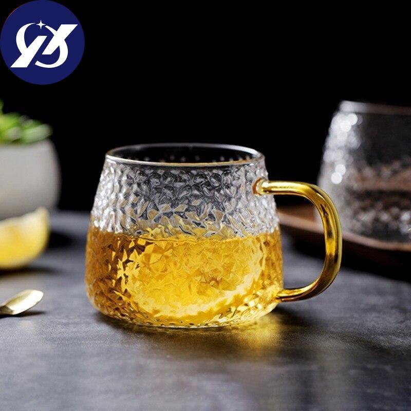 Gh Temperature Resistant Glass With A Cup Of Hammer Cup Home Tea Cup Coffee Cup Milk Cup Juice Cup Treatment Cup Yellow Tool Glass 420 Ml
