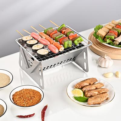 Mini přenosný gril na dřevěné uhlí, nerezový gril na grilování s taškou, skládací ohniště pro kempování, terasu a vaření na zahradě