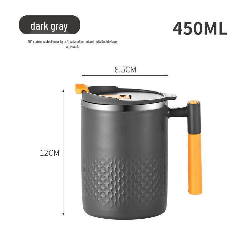 

304 Stainless Steel Coffee Mug with Lid - Stylish Office or Breakfast Cup 450ml темно-серого