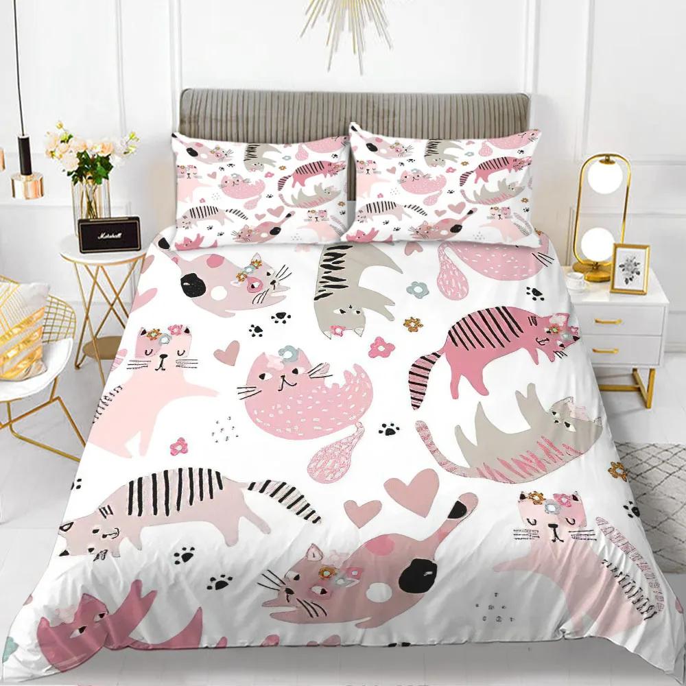 Rabbit Duvet Cover Set Cartoon Animals Theme 3D Print Kawaii Cute Pink King Queen Size For Boy Girls Women Polyester Bedding Set
