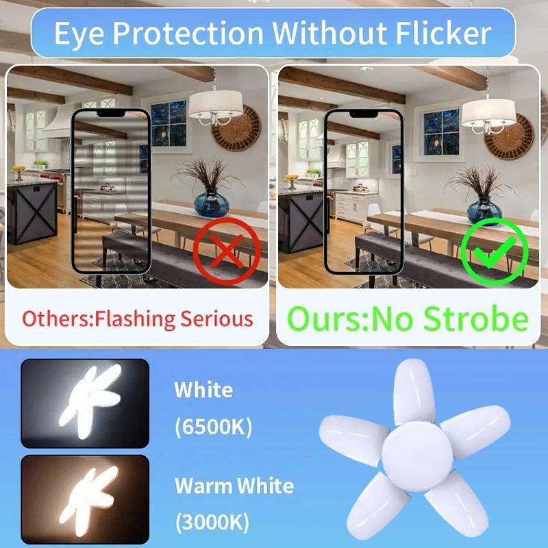 Led Garage Lights,Deformable Daylight, Workshop Lamps,Bright Basement Lamp With 5 Deformable Panels