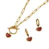 Stainless steel heart necklace and earring set - heart-shaped new year jewelry - 18k gold plated