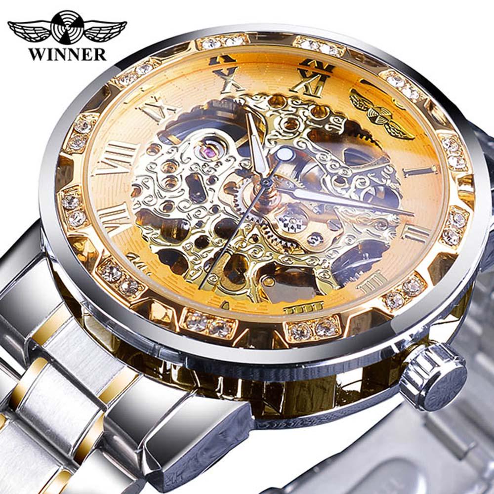 WINNER Transparent Mode Leuchtende Getriebe Bewegung Royal Design Männer Top Marke Luxus Männliche Mechanische Skeleton Armbanduhr
