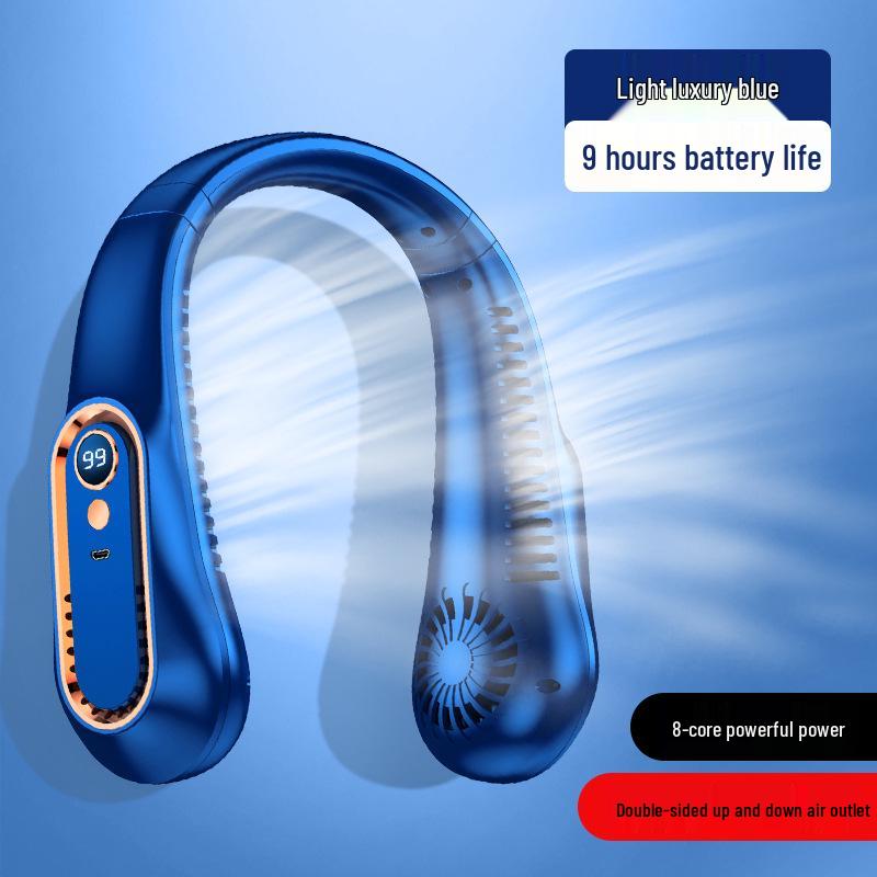 USB Rechargeable Neck Hanging Fan with Digital Display for Students, Office & Sports