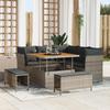 8-Piece Garden Sofa Set with Cushions In Grey Synthetic Rattan Acacia, Garden Dining Set 3 3361478