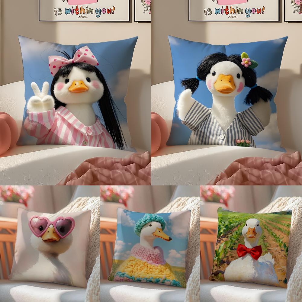 Funny And Cheerful Duck Pattern Cushion Cover Silky Elegant Comfort Sofa Bed Invisible Zipper Beach Pillowcase