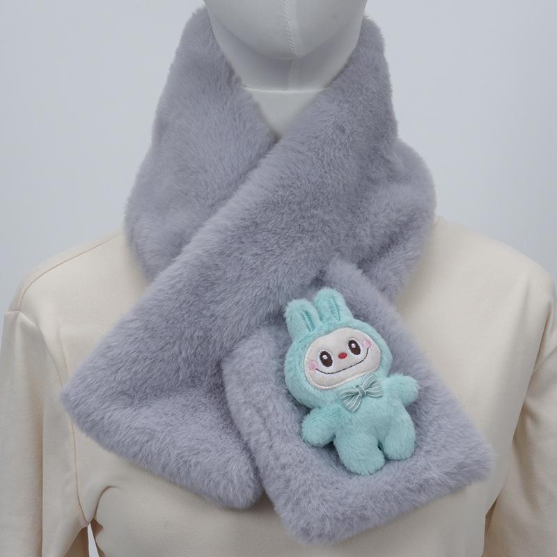 2025 Autumn/Winter Cute Cartoon Plush Scarf: Faux Rabbit Neck Warmer for Girls